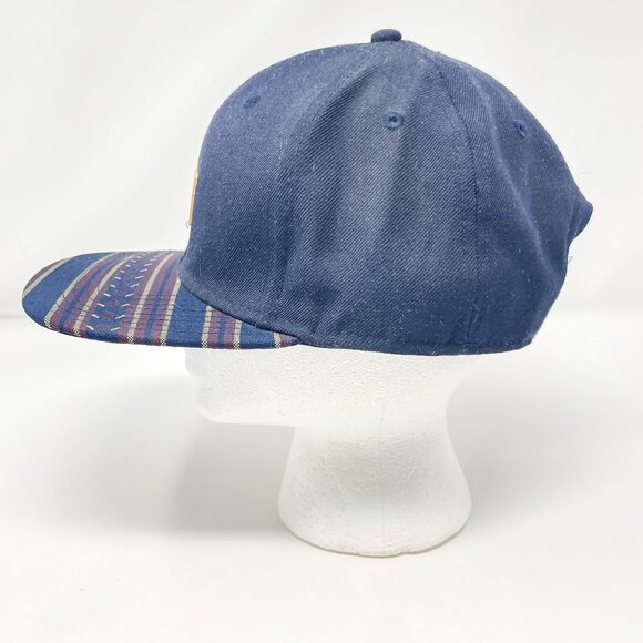 Vans "Allover It" Snapback Hat Navy Maroon Tan 6-Panel Cap Vegan Leather Patch - Picture 5 of 8